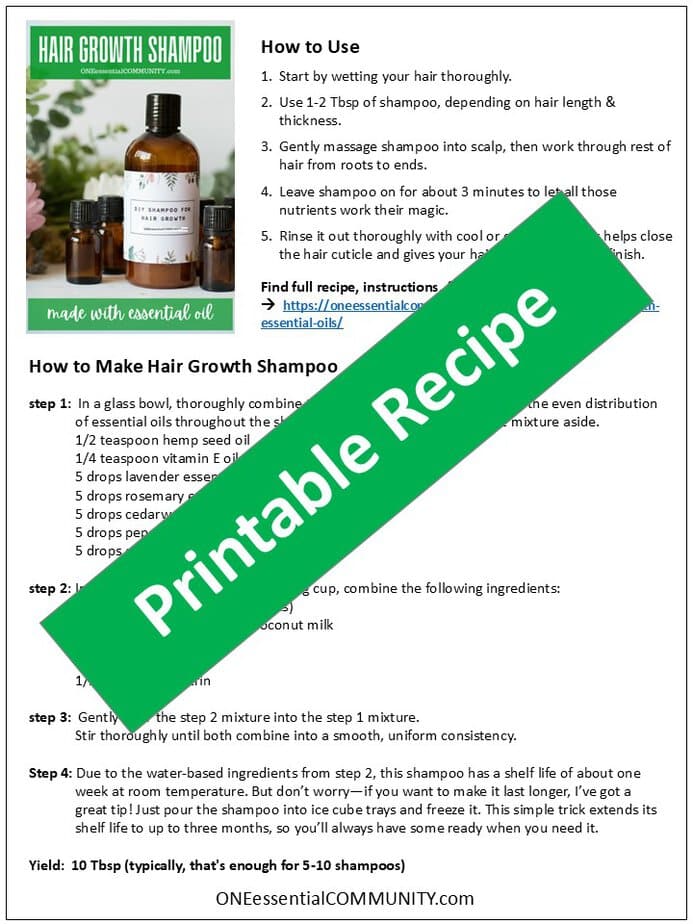 click this image to get free printable pdf recipe of hair growth shampoo made with essential oils