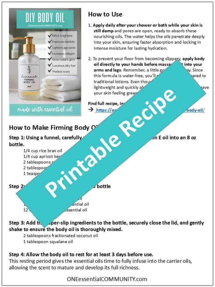 click for free printable of homemade body oil recipe