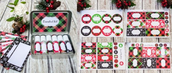 Christmas themed roller bottle labels