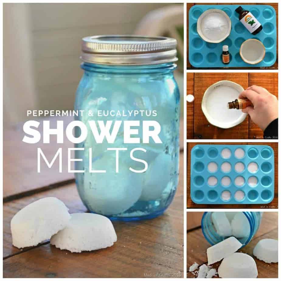 Essential oil shower steamers and melts-- No time for baths, but love the aromatherapy benefits of bath bombs? Try shower melts! 15+ ideas for essential oil blends to use in shower steamers (1) to wake up &amp; feel energized, (2) to calm and relax, (3) to uplift and (4) to support clear breathing.