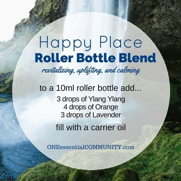 "happy place" roller bottle blend revitilizes, uplifts, and calms-- LOVE this!! amazing find! there are tons of great roller bottle blends {and FREE super cute labels} for all kinds of emotions-- calm, focus, grounding, balance, gratitude, happy, energy, comfort, motivation, courage, confidence, cheer, creativity, and more!! 