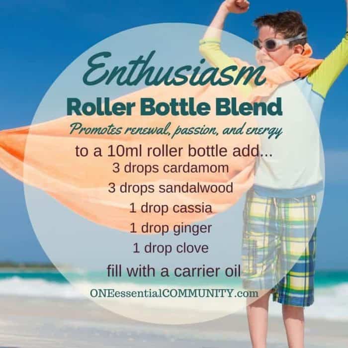 "enthusiasm" roller bottle blend promotes renewal, passion, and energy-- LOVE this!! amazing find! there are tons of great roller bottle blends {and FREE super cute labels} for all kinds of emotions-- calm, focus, grounding, balance, gratitude, happy, energy, comfort, motivation, courage, confidence, cheer, creativity, and more!! 