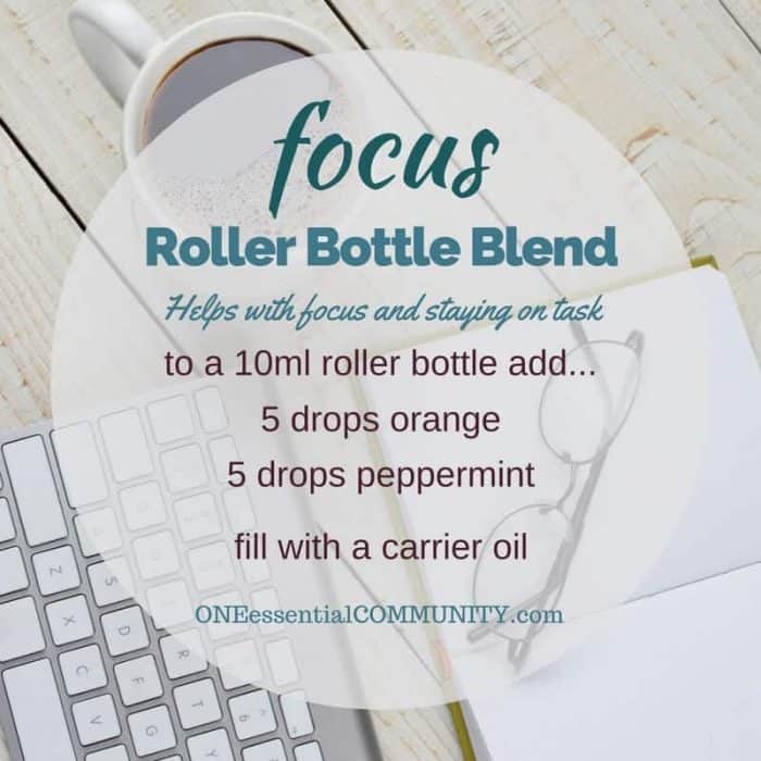 "focus" roller bottle blend helps with focus and staying on task-- LOVE this!! amazing find! there are tons of great roller bottle blends {and FREE super cute labels} for all kinds of emotions-- calm, focus, grounding, balance, gratitude, happy, energy, comfort, motivation, courage, confidence, cheer, creativity, and more!! 