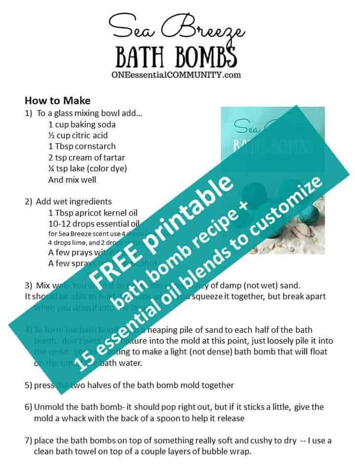 free printable of sea breeze bath bomb recipe made with essential oils