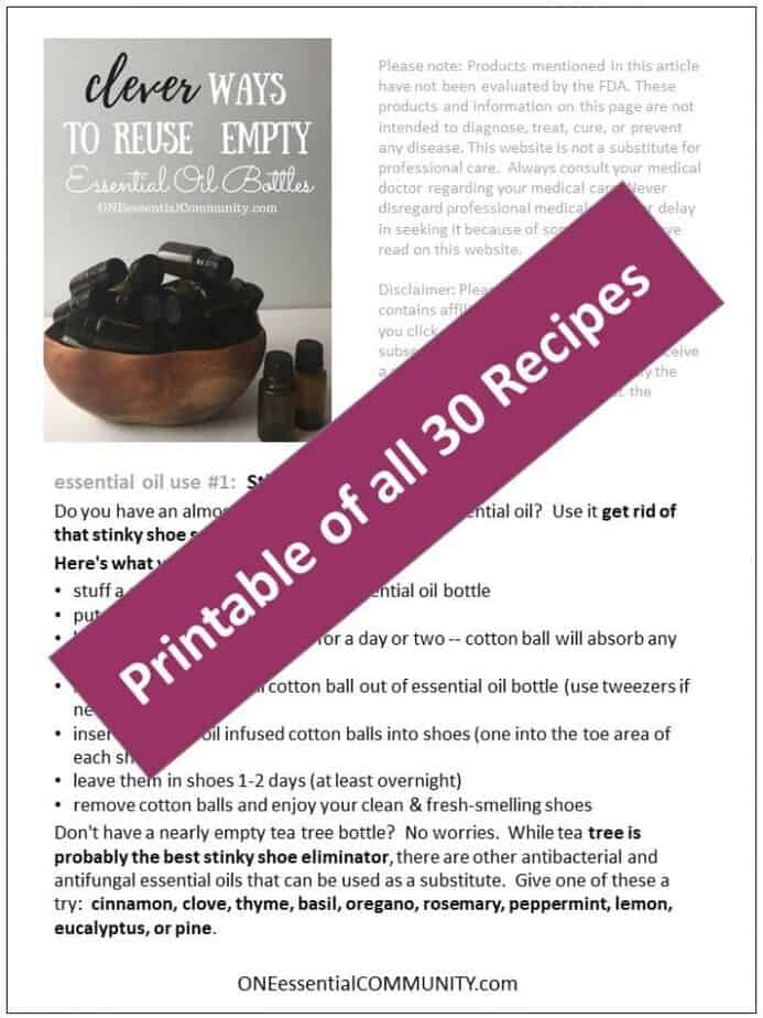 30 essential oil uses for empty (or almost empty) bottles! So many great essential oil recipes including hand sanitizer, pillow spray, diffuser blends, owie spray width=