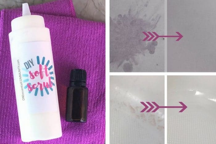 DIY Soft Scrub Recipe with Essential Oils - Great for cutting through soap scum, erasing stains, restoring shine to sinks, disinfecting ...