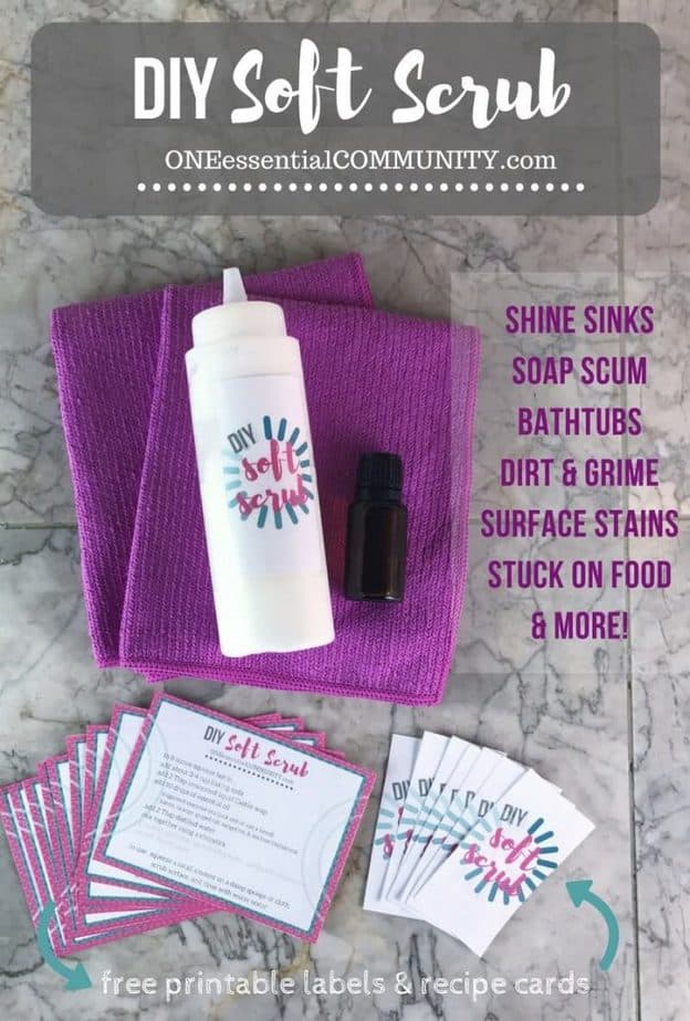 DIY Soft Scrub Recipe with Essential Oils - Great for cutting through soap scum, erasing stains, restoring shine to sinks, disinfecting ...