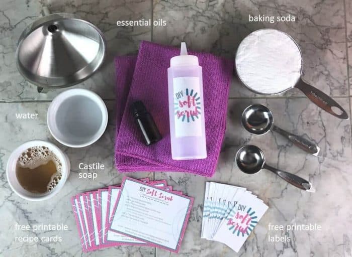 DIY Soft Scrub Recipe with Essential Oils - Great for cutting through soap scum, erasing stains, restoring shine to sinks, disinfecting ...