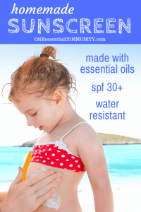homemade essential oil sunscreen recipe. It's water resistant, protects against UVA and UVB , and SPF 30+. Plus it rubs in completely and it's not sticky or overly greasy. {DIY natural sunscreen recipe, essential oil recipe, essential oil DIY, doTERRA, Young Living, Plant Therapy}