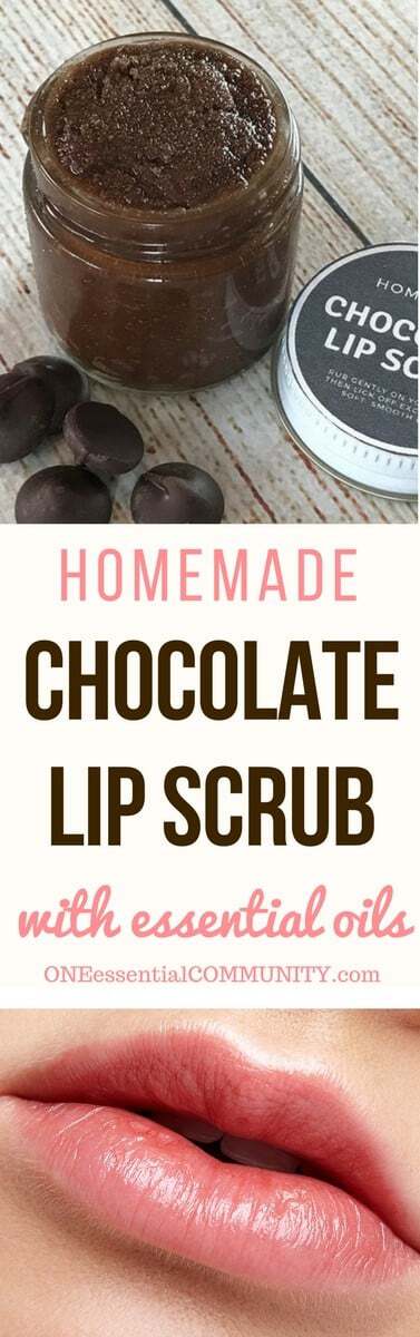 homemade chocolate lip scrub recipe with essential oils -- divine combination of chocolate & orange that's both hydrating and gently exfoliating, leaving you with soft, smooth, healthy lips. #essentialoils #essentialoilrecipes #lipscrub #sugarscrub #chocolatelipscrub #naturalDIY #naturalbeauty #lipscrubrecipes #essentialoilDIY #essentialoilGIFTS #DIYgifts #easyDIY