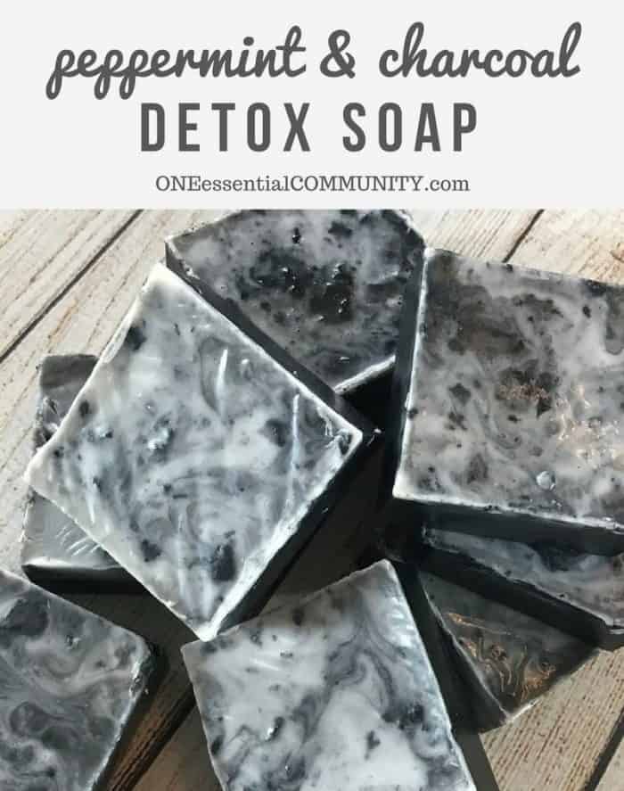 Easy DIY peppermint & charcoal detox soap recipe with peppermint essential oil. Helps increase circulation, unclogs pores, remove impurities, fight acne, and improve the health of your skin. {essential oils for skin, Young Living, doTERRA, essential oil soap, essential oil DIY, essential oil recipes)