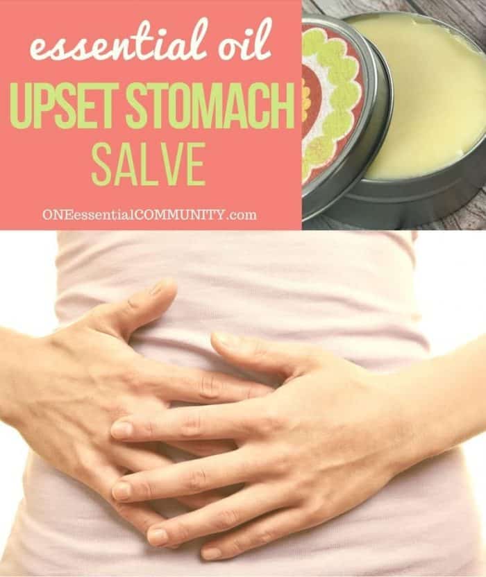 Upset stomach essential oil salve recipe for bloating, gas, constipation, indigestion, nausea, diarrhea, cramps, or motion sickness). This natural home remedy works both topically and aromatically to help calm and soothe tummy troubles. #essentialoils #essentialoilrecipe #naturalremedy #upsetstomach #homemade #DIYessentialoil, doTERRA, Young Living, essential oils for stomach