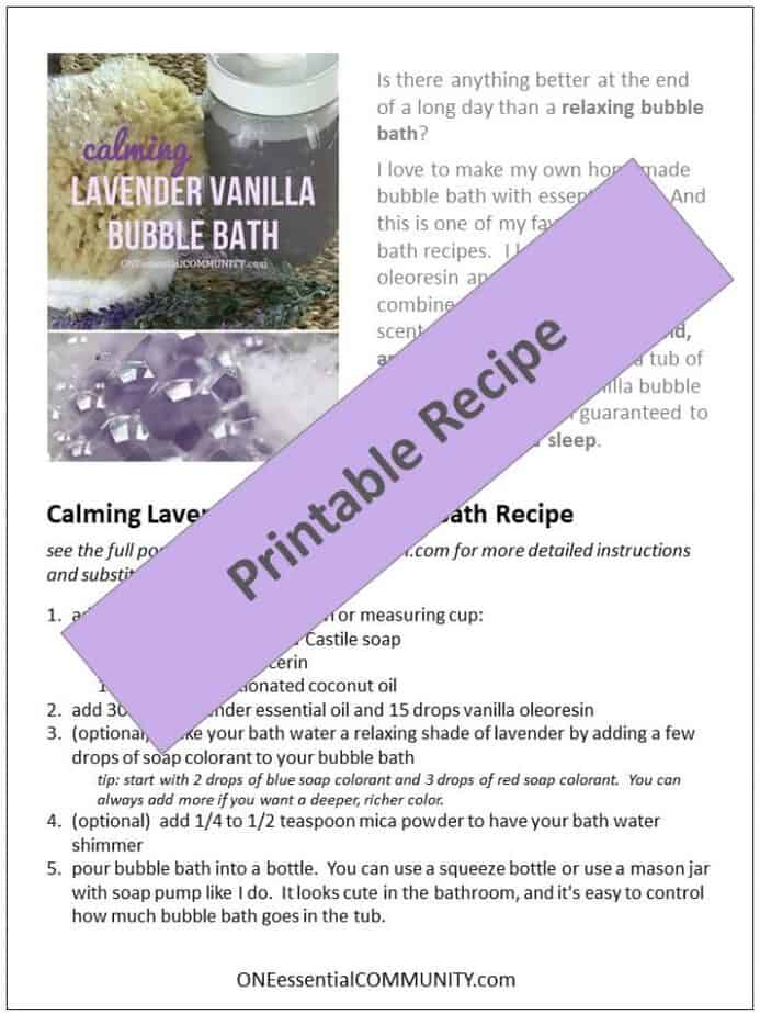 DIY lavender vanilla bubble bath recipe - vanilla oleoresin and lavender essential oil combine to make a warm floral scent that helps you relax, unwind, and let go. After soaking in a tub of this calming lavender vanilla bubble bath, you're pretty much guaranteed to get a great night's sleep. #essentialoils #essentialoilrecipes #naturalbeauty #DIYrecipes #yleo #doterra #essentialoiluses