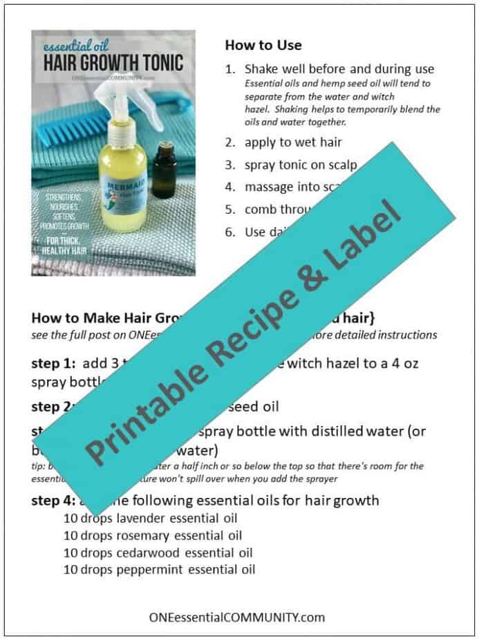 easy, natural DIY hair growth tonic recipe with essential oils - strengthens hair, moisturizes, prevents breakage for thick, fast growing hair {DIY hair growth, natural hair growth, essential oil recipes, essential oil uses, oils for hair, lavender essential oil, peppermint essential oil, rosemary essential oil, cedarwood essential oil}