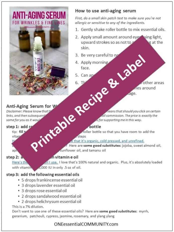 natural anti-aging serum with essential oils -- boosts collagen, rejuvenates cells, and plumps skin to reduce appearance of fine lines and wrinkles {essential oil recipes, essential oil uses, natural beauty, DIY recipes, essential oils for wrinkles, essential oils for aging, essential oils for skincare}