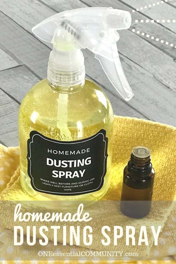 DIY dusting spray with essential oils- cleans and repels dust so you clean less often. Plus it moisturizes, nourishes, and protect wood. It's like a combined dusting spray and wood polish. {free printable label, essential oil recipe, essential oil cleaning, homemade dusting spray, essential oil spray}, natural cleaning} #essentialoilrecipes #DIYessentialoil #naturalcleaning #doTERRA #Young Living
