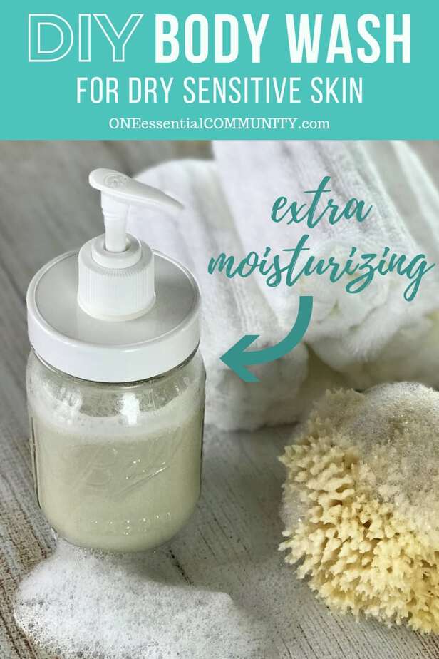 easy, natural DIY body wash for dry skin - gentle and safe for the whole family, nourishes and moisturizes skin, calms and soothes itchy, dry, inflamed skin, made with essential oils {homemade body wash, natural body wash, DIY soap recipe, essential oil recipes, essential oil uses, oils for bath, customize with 15 essential oil blend recipes, lavender essential oil, peppermint essential oil, lemon essential oil, cedarwood essential oil, doTERRA, Young Living}