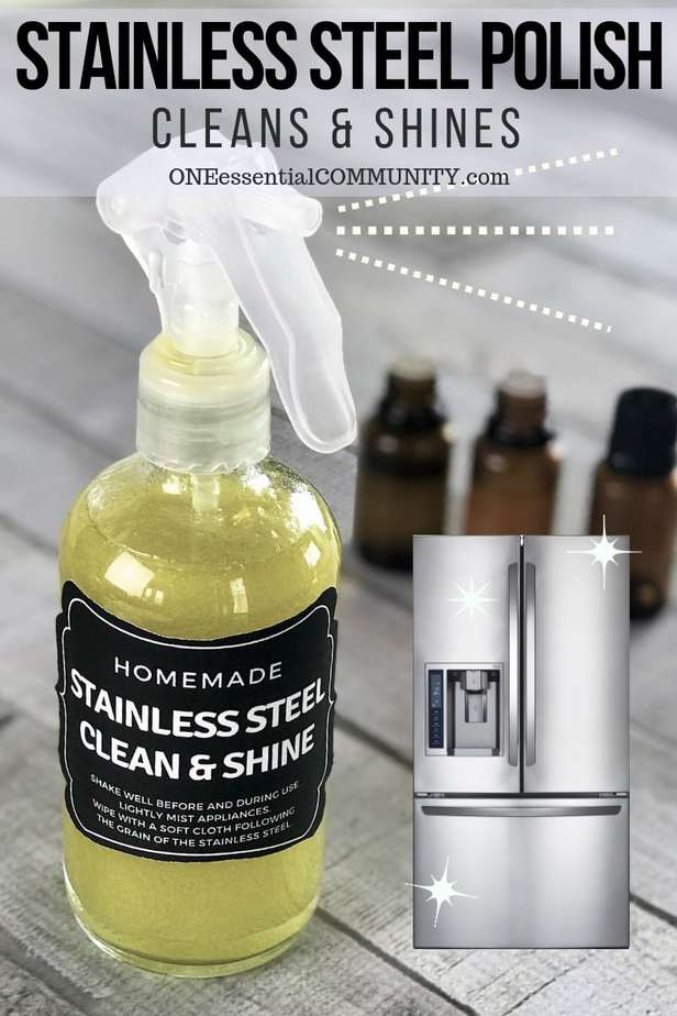 DIY Stainless Steel Polish- easy, 3 ingredient cleaning recipe. Natural, non-toxic, made with essential oils. Gets rid of fingerprints, smudges, dirt and grime. Creates clean, sparkly, shiny finish free of fingerprints and smudges. essential oil recipe, essential oil DIY, natural cleaning, essential oil cleaning, doTERRA, Young Living, Plant Therapy