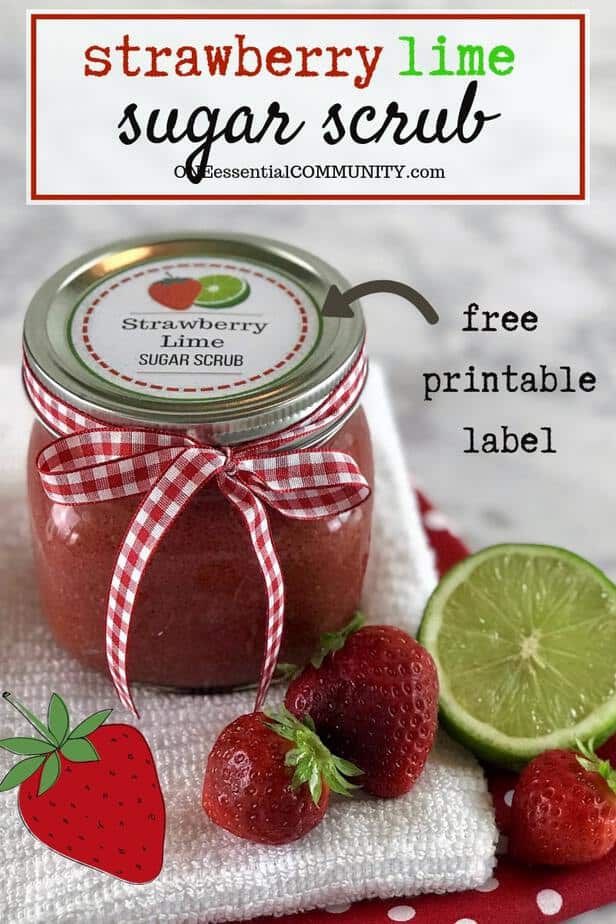 What's better than soft, smooth, exfoliated skin? Soft, smooth, exfoliated skin that smells like fresh-picked strawberries! Homemade strawberry lime sugar scrub recipe {with essential oils} Essential oil recipe, essential oil DIY, homemade sugar scrub, natural beauty recipe, essential oil sugar scrub, essential oil gifts, doTERRA, Young Living, DIY gifts