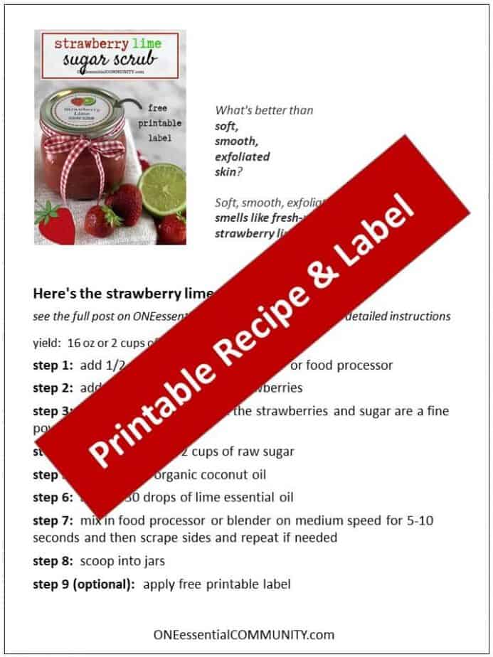 What's better than soft, smooth, exfoliated skin? Soft, smooth, exfoliated skin that smells like fresh-picked strawberries! Homemade strawberry lime sugar scrub recipe {with essential oils} Essential oil recipe, essential oil DIY, homemade sugar scrub, natural beauty recipe, essential oil sugar scrub, essential oil gifts, doTERRA, Young Living, DIY gifts