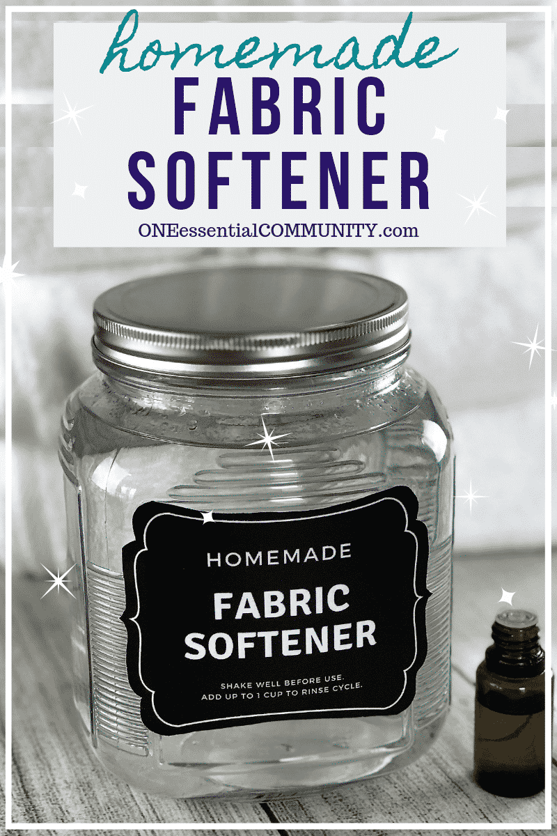 homemade fabric softener recipe made with essential oils- free printable label- This easy 2-ingredient natural, non-toxic homemade fabric softener is better than store-bought versions. It's cheap, easy to make, gets clothes cleaner than detergent alone, makes towels soft, fluffy & absorbent, helps prevent static cling and smells great!#essentialoils #doterra #yl #youngliving #diy #natural #printable #freeprintable -- essential oil recipe, natural cleaning