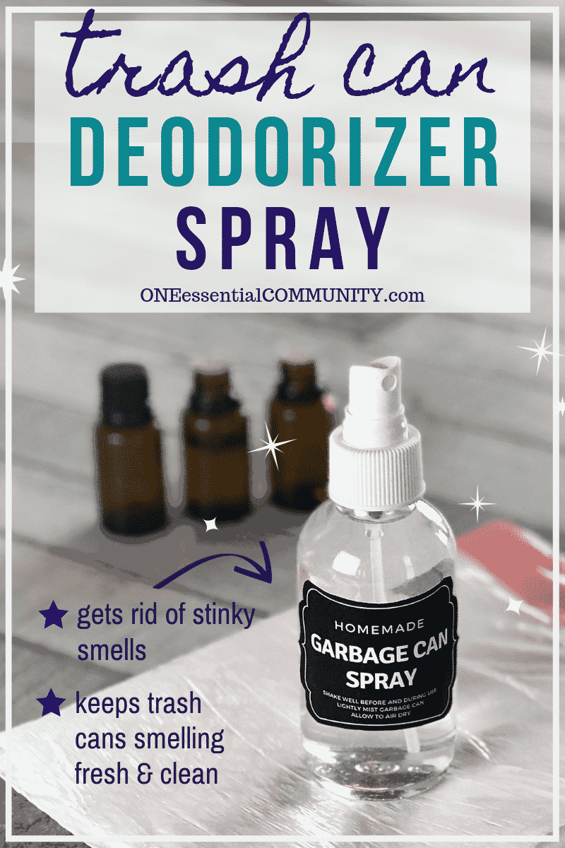 DIY trash can deodorizer spray made with essential oils- gets rid of stinky smells and keeps garbage cans smelling fresh & clean for days. {essential oil recipe, essential oil cleaning, essential oil spray, doterra, young living, plant therapy, natural cleaning} #doterra #youngliving #essentialoilrecipes