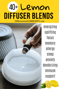 free printable with 40+ lemon essential oil diffuser blend recipes organized by lemon's therapeutic benefits: energy, uplifting, focus, memory, immune, allergies, sleep, anxiety, and deodorizing. And if you're missing an essential oil that's in a diffuser blend, don't worry. There's a list of substitute oils that also blend well with lemon. {essential oil recipes, diffuser blends, lemon essential oil uses, doTERRA, Young Living, Plant Therapy, natural remedies, DIY recipes, natural DIY}