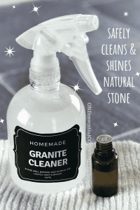 best DIY Granite Cleaner ever! safely cleans & shines natural stone like granite, marble, limestone, quartz, and slate. Made with lemon essential oil it deeply cleans, disinfects, and sanitizes kitchen counters, showers, fireplace surrounds, tables, and other natural stone surfaces. best of all, it gives counters super shine and sparkling finish. {DIY cleaning, DIY recipe, natural DIY, natural cleaner, essential oil recipe, doTERRA, Young Living, Plant Therapy}