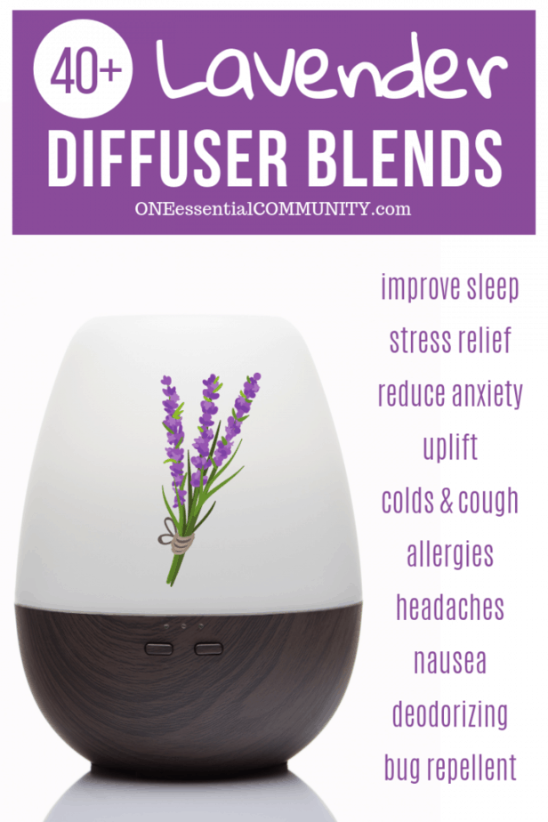 lavender essential oil diffuser blend recipes {with free printable} -- sleep, stress, anxiety, sadness, cold, congestion, allergies, headache, nausea, deodorizing, bug repellent by ONEessentialCOMMUNITY.com