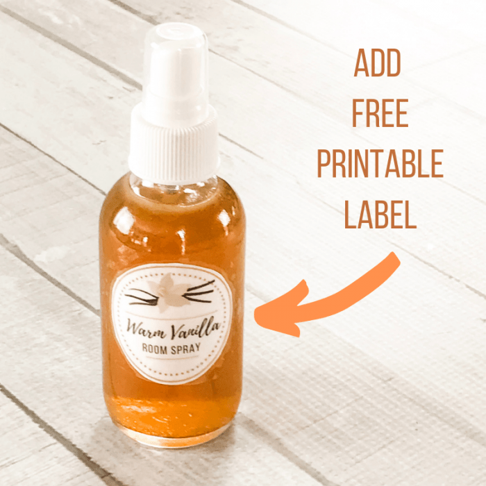 free printable label for homemade warm vanilla room spray {made with essential oils}