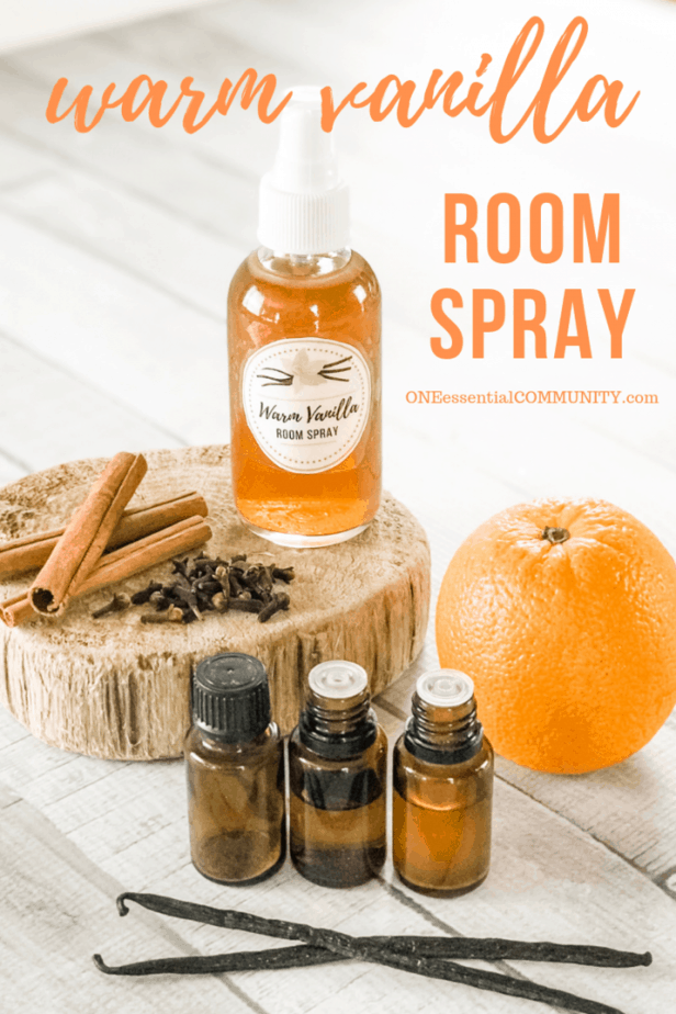 DIY warm vanilla room spray -- with orange, cinnamon sticks, cloves, vanilla beans, and essential oils