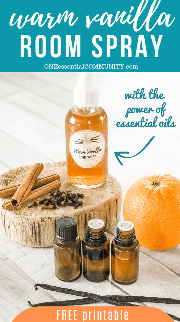 homemade air freshener- warm vanilla room spray with orange, cinnamon sticks, cloves, vanilla beans, and essential oils
