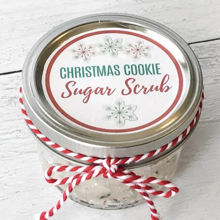 Christmas Cookie Sugar Scrub jar with labeled lid