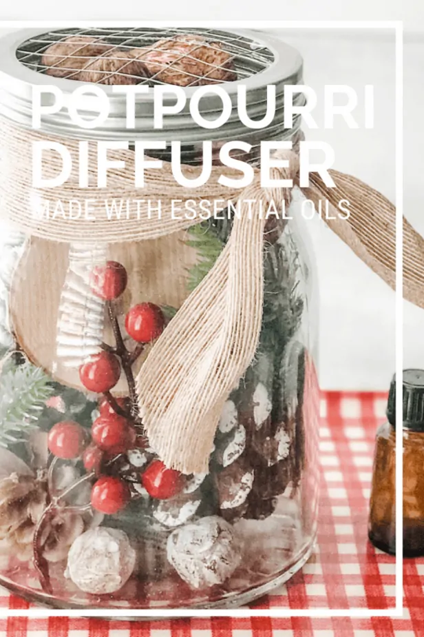 pinterest image for Christmas potpourri diffuser made with essential oils