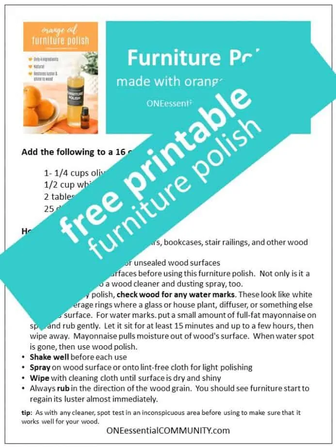 Link to free printable of furniture polish recipe and labels