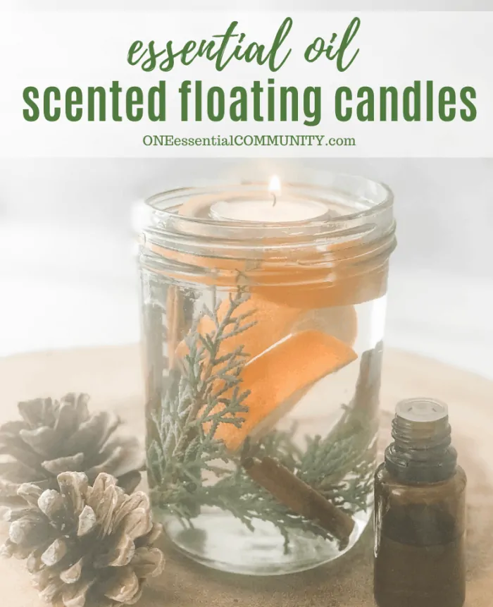 essential oil scented floating candles title image with floating candle photo and essential oil bottle