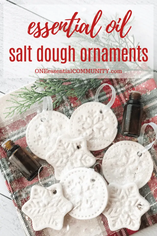 Essential Oil Salt Dough Ornaments title image with essential oil bottles