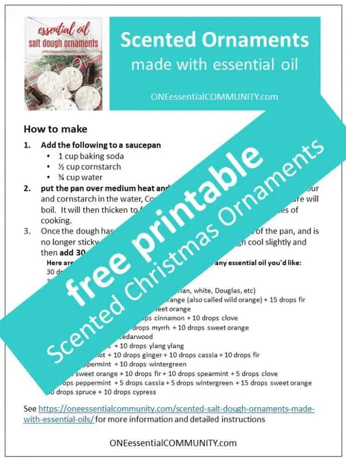 link to printable of scented Christmas Ornaments recipe with essential oils