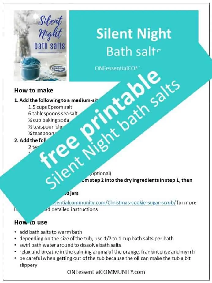 Link to printable Silent Night Bath Salts recipe and labels