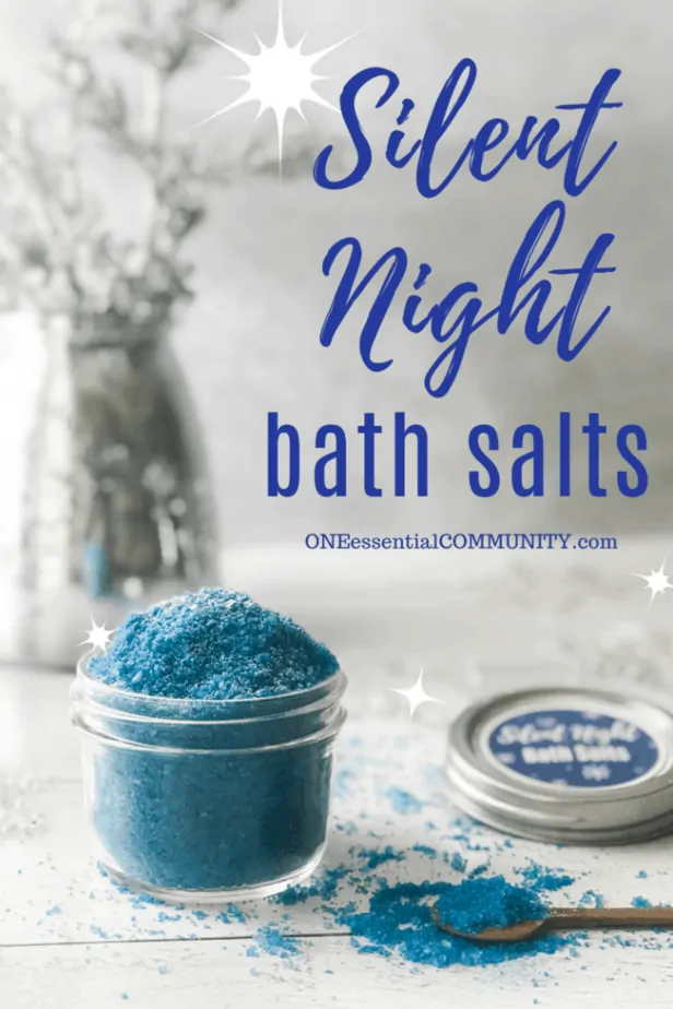 Silent Night Bath Salts title image with bath salts in jar with custom label