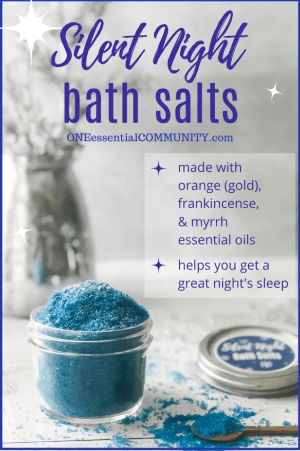 Silent Night Bath Salts, made with orange (gold), frankincense, and myrrh essential oils, helps you get a great night's sleep