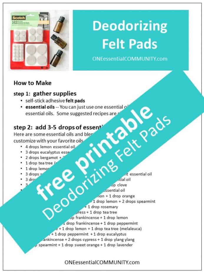 link to printable deodorizing felt pads recipe using essential oils