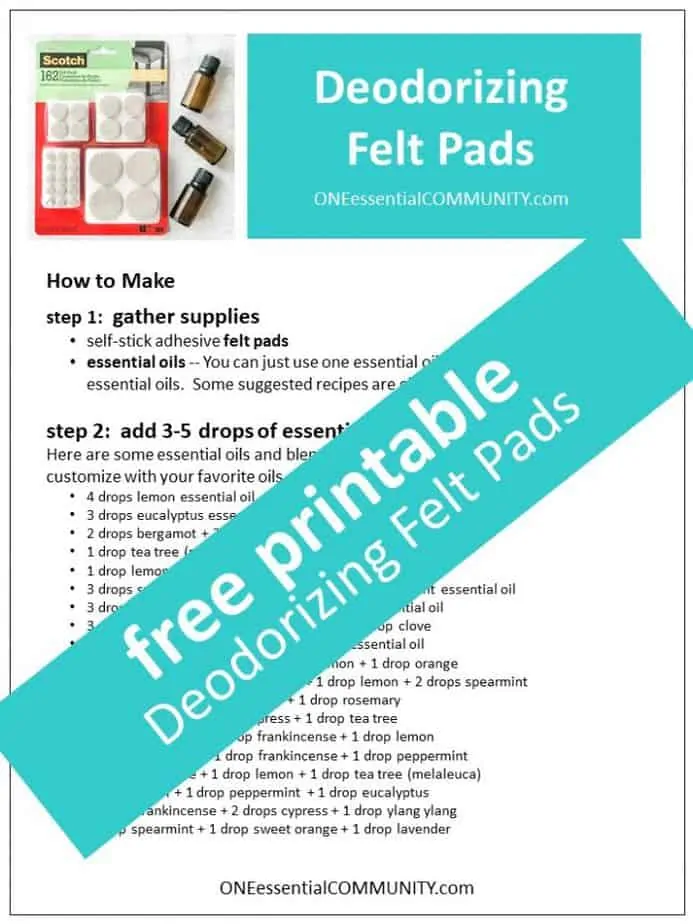 link to printable deodorizing felt pads recipe using essential oils