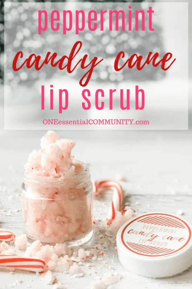 peppermint candy can lip scrub title image with lip scrub in glass jar next to custom label on top