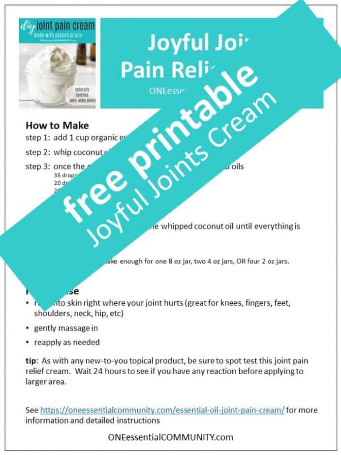 link to printable joyful joints cream label and recipe
