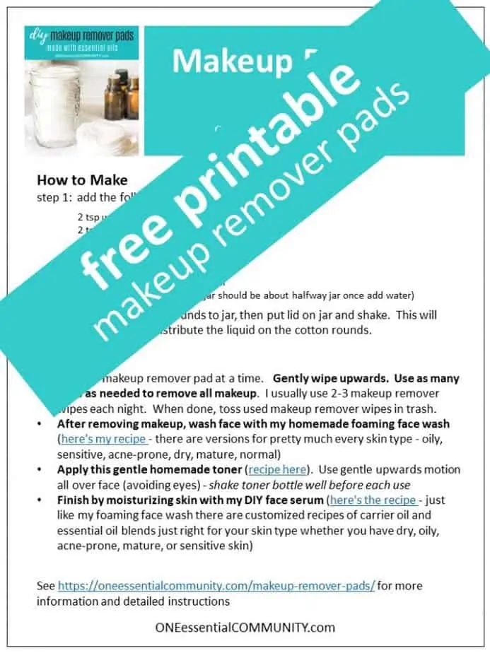 Link to Printable Makeup Remover Pads recipe from One Essential Community using essential oils