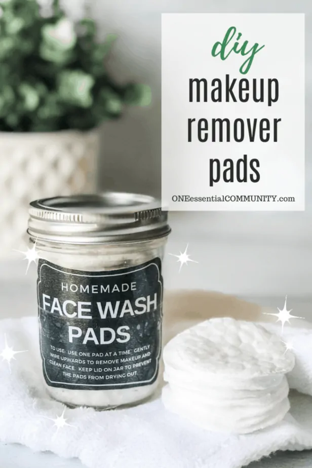DIY makeup remover pads in clear glass jar all-natural recipe with essential oils
