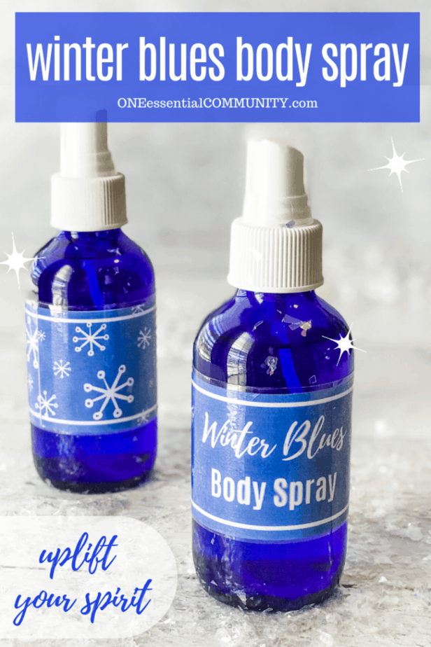 Winter Blues body spray title image One Essential Community blue spray bottle with essential oils body spray with custom label