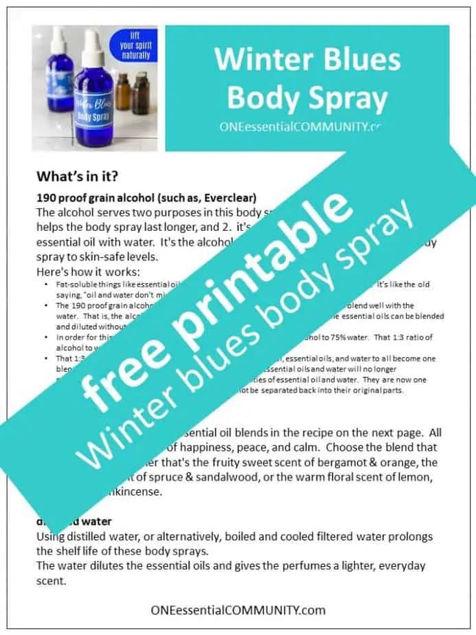 link to printable Winter Blues Body Spray recipe and label