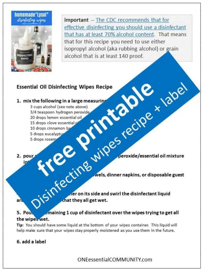 link to printable homemade disinfecting wipes recipe and label